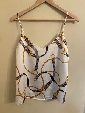 L'AGENCE White Satin Chain-and-Rope Print Camisole